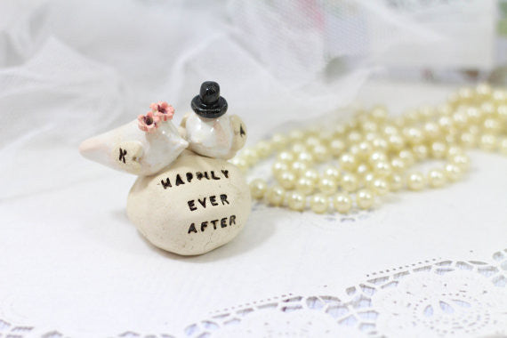 Wedding cake topper Custom love birds - Happily ever after Personalize –  Ceramics By Orly