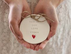 Wedding ring dish – This is our love story Ring bearer Wedding Ring pillow - Ceramics By Orly
 - 1