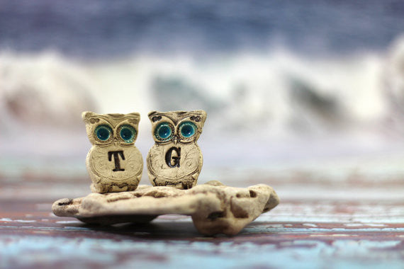 Personalized owls Wedding cake topper - a pair of custom owls cake topper - Ceramics By Orly
 - 1