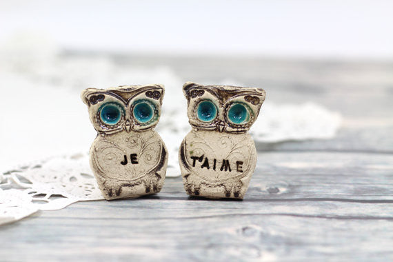 Owls Wedding cake topper - Je t'aime Cute cake topper