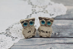 Owls Wedding cake topper - Je t'aime Cute cake topper - Ceramics By Orly
 - 5