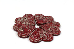 Ceramic red heart ornaments decoration (set of 5) Gift label - Ceramics By Orly
 - 5