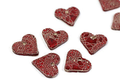 Ceramic red heart ornaments decoration (set of 5) Gift label - Ceramics By Orly
 - 2
