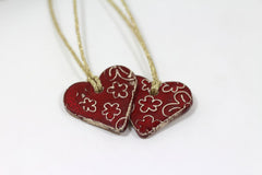 Ceramic red heart ornaments decoration (set of 2) Gift label - Ceramics By Orly
 - 2