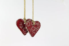 Ceramic red heart ornaments decoration (set of 2) Gift label - Ceramics By Orly
 - 4