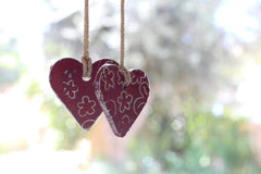 Ceramic red heart ornaments decoration (set of 2) Gift label - Ceramics By Orly
 - 3