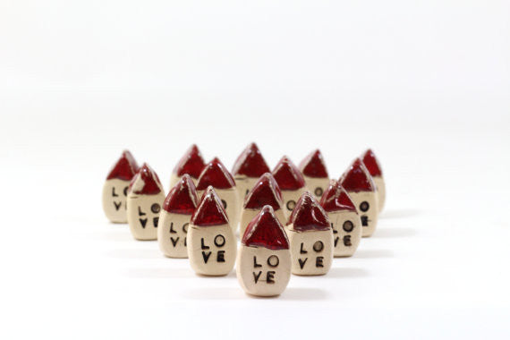 Wedding favors Red Love house - miniature houses Little rustic houses Red house Engagement gift Valentine day - Ceramics By Orly
 - 1