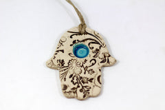 Ceramic Hamsa decoration - Beautiful handmade brown and turquoise Hamsa for Good Luck - Ceramics By Orly
 - 5