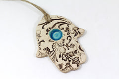 Ceramic Hamsa decoration - Beautiful handmade brown and turquoise Hamsa for Good Luck - Ceramics By Orly
 - 4