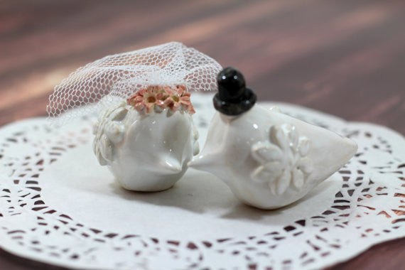 Bird Cake Topper, Custom Wedding Cake Topper Love birds Personalised cake toppers - Ceramics By Orly
 - 1