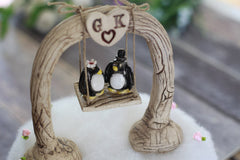 Custom wedding cake topper Bride and groom Penguin cake topper Animal wedding cake topper Funny cake topper - Ceramics By Orly
 - 2