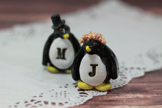 Personalized Wedding cake topper Penguin cake topper Animal cake topper Wedding cake topper Bride and groom - Ceramics By Orly
 - 1