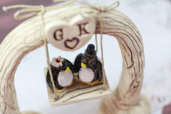 Custom wedding cake topper Bride and groom Penguin cake topper Animal wedding cake topper Funny cake topper - Ceramics By Orly
 - 4