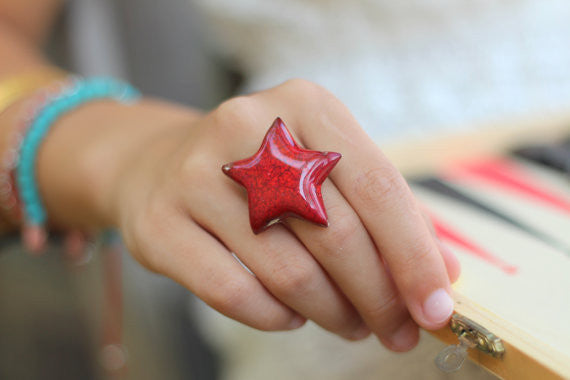 Star ring Ceramic jewelry Ceramic ring Red ring Boho chic