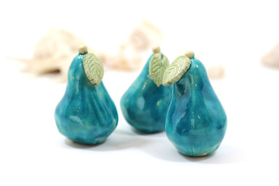 Aqua Ceramic pears Cottage chic Shabby chic Table centerpiece, Wedding reception - Ceramics By Orly
 - 1