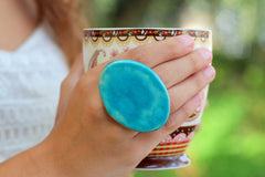 Turquoise statement ring - Ceramics By Orly
 - 5