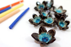 Ceramic flowers Hanukkah Menorah in brown and turquoise - Ceramics By Orly
 - 5