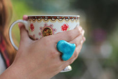 Aqua heart ring Ceramic jewelry Ceramic ring Turquoise ring Valentine's day gift Heart ring - Ceramics By Orly
 - 2