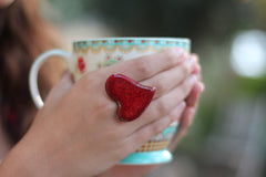 Heart ring Ceramic jewelry Ceramic ring Red ring Valentine's day gift Red heart ring - Ceramics By Orly
 - 3