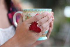 Heart ring Ceramic jewelry Ceramic ring Red ring Valentine's day gift Red heart ring - Ceramics By Orly
 - 5