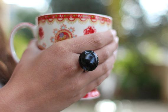 Ceramic jewelry Black ring Ceramic ring Statement ring