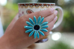 Flower ring Turquoise ring Cocktail ring Big ring Ceramic jewelry - Ceramics By Orly
 - 2