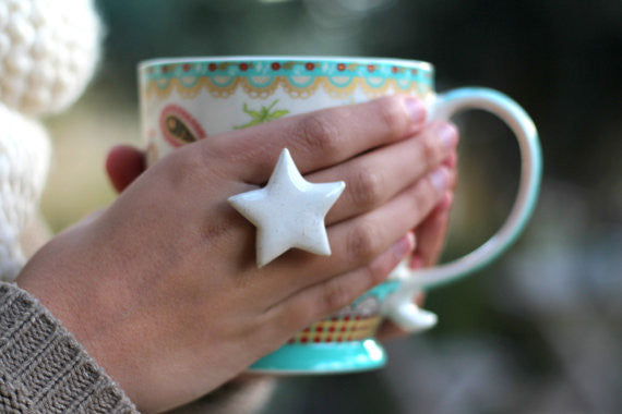 Star ring Ceramic jewelry Ceramic ring White ring Statement ring Cocktail ring White star - Ceramics By Orly
 - 1