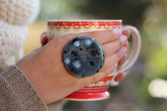 Blue ring - OOAK Adjustable cocktail ring Boho chic jewelry - Ceramics By Orly
 - 2