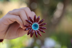 Marsala Flower ring Cocktail ring Big ring Ceramic jewelry - Ceramics By Orly
 - 2