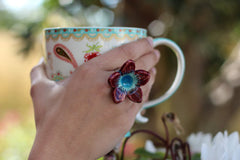 Marsala Flower ring Cocktail ring Big ring Ceramic jewelry Romantic jewelry Boho chic jewelry - Ceramics By Orly
 - 4