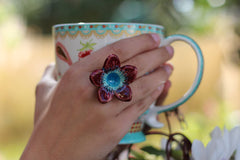 Marsala Flower ring Cocktail ring Big ring Ceramic jewelry Romantic jewelry Boho chic jewelry - Ceramics By Orly
 - 1
