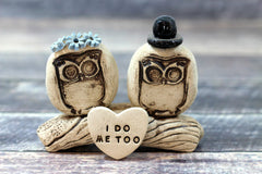 I Do Me Too Owls cake topper Bride and groom owls Love birds wedding cake topper - Ceramics By Orly
 - 1