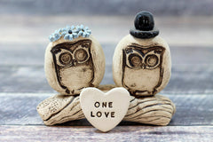 MR & MRS Owls cake topper Rustic bride and groom love birds cake topper - Ceramics By Orly
 - 3