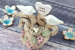 MR & MRS Love birds wedding cake topper Tree of love with a little nest Bride and groom wedding cake topper - Ceramics By Orly
 - 2