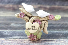 Dove wedding cake topper I DO ME TOO Ceramic Cake Topper - Love Birds rustic cake topper Wedding topper - Ceramics By Orly
 - 2