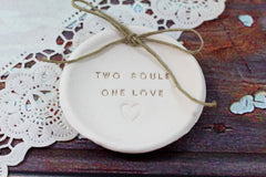Anniversary gift Two souls One love Ring dish Wedding ring dish - Ring bearer Wedding Ring pillow 1st anniversary gift - Ceramics By Orly
 - 3