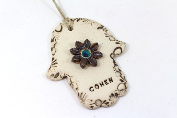 Personalized Ceramic Hamsa decoration Hamsa wall hanging Beautiful handmade brown and turquoise Hamsa Hamsa wall art