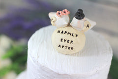Wedding cake topper Custom love birds - Happily ever after Personalized wedding cake topper - Ceramics By Orly
 - 2
