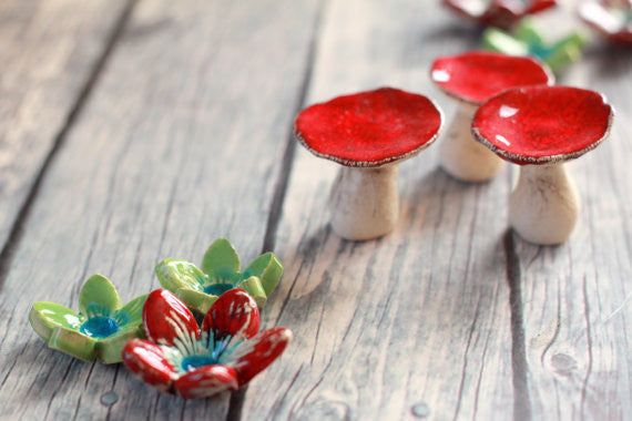 Ceramic mushroom Mushroom decor Red mushroom House warming gift Home decoration Collectibles Miniature sculpture