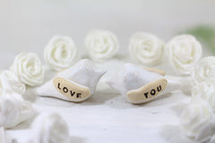 Love you Wedding cake topper Love birds cake topper Anniversary gift Chic wedding Engagement gift - Ceramics By Orly
 - 5