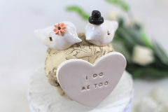 I do Me too Custom love birds Wedding cake topper Cake topper rustic White Love birds cake topper - Ceramics By Orly
 - 4