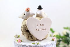 I do Me too Custom love birds Wedding cake topper Cake topper rustic White Love birds cake topper - Ceramics By Orly
 - 5
