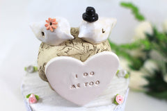I do Me too Custom love birds Wedding cake topper Cake topper rustic White Love birds cake topper - Ceramics By Orly
 - 2