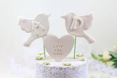 We do Bird Wedding cake topper Custom cake topper Initials cake topper Love birds wedding cake topper - Ceramics By Orly
 - 3