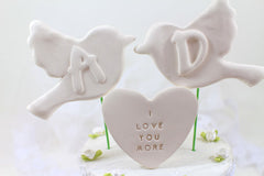 We do Bird Wedding cake topper Custom cake topper Initials cake topper Love birds wedding cake topper - Ceramics By Orly
 - 4