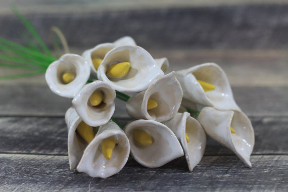 yellow and white calla lily bouquet Calla lily bouquet Housewarming gift Calla lily flowers centerpiece (s – Ceramics By Orly