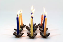 Ceramic flowers Hanukkah Menorah in brown and turquoise - Ceramics By Orly
 - 2