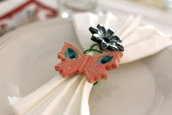Flowers and butterflies handmade napkin rings - Ceramics By Orly
 - 1