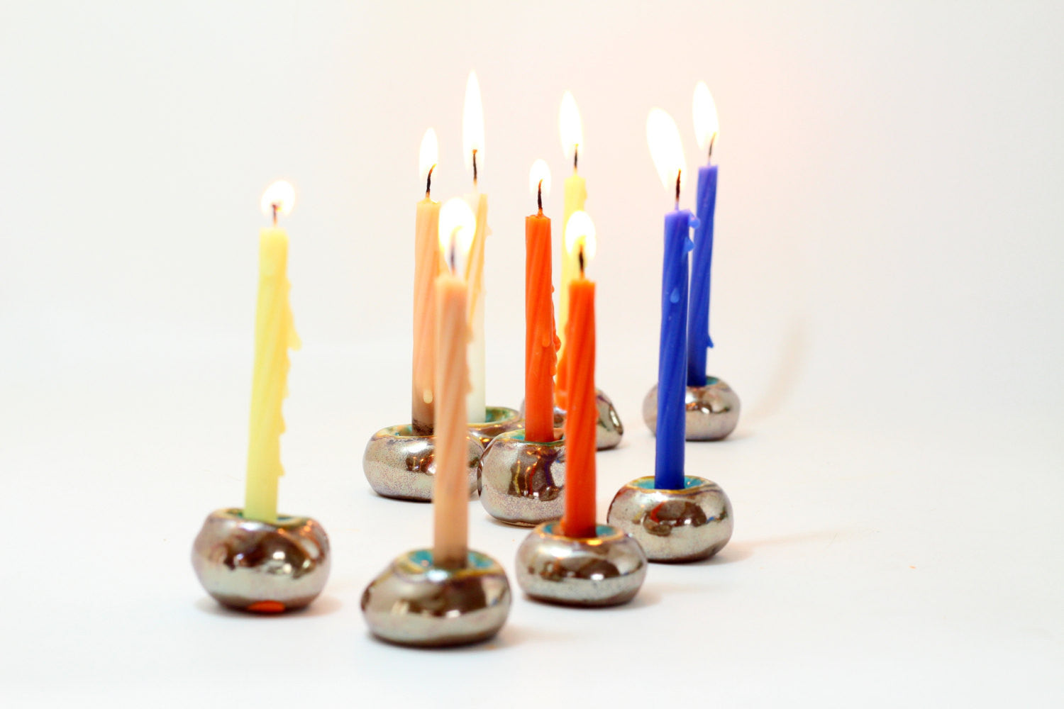 Hanukkah Menorah in gold and turquoise - Ceramics By Orly
 - 1