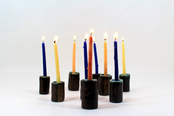 Ceramic Hanukkah Menorah in brown and turquoise